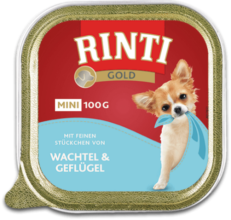 Rinti Gold Mini DOG (mit wachtel&geflugel) Karma mokra z przepiórką i drobiem op. 16x100g PAKIET