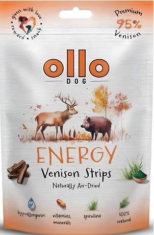 Ollo Air-Dried Dried Energy Venison Strips Przysmaki z dziczyzną dla psa 80g