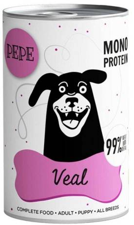 Paka Zwierzaka PEPE Mono Protein Veal Mokra Karma z cielęciną dla psa 400g