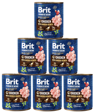 Brit Premium by Nature DOG Chicken with Chicken Hearts Karma mokra z kurczakiem i kurzymi sercami op. 6x800g PAKIET