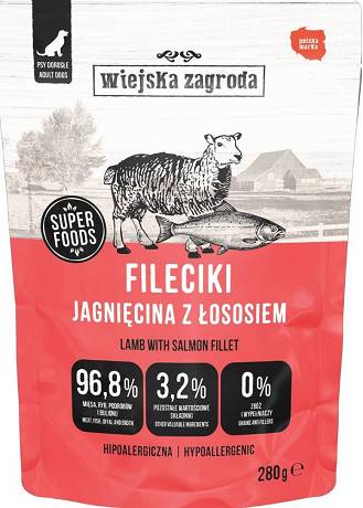 Wiejska Zagroda Mokra Karma Hipoalergiczna Fileciki z jagnięciną i łososiem dla psa 280g