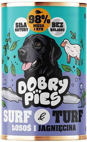 Dobry Pies Adult Surf&Turf Mokra Karma z łososiem i jagnięciną dla psa 400g