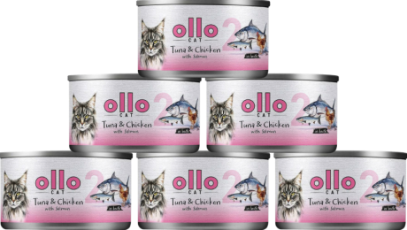 Ollo nr 2 Tuna&Chicken with Salmon Karma z tuńczykiem, kurczakiem i łososiem w sosie dla kota 24x70g PAKIET