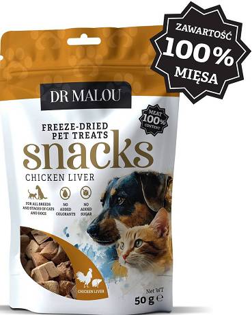 Dr Malou Freeze Dried Liofilizowane Przysmaki z wątrobą kurzą dla kota i psa 50g