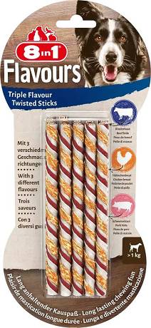 8in1 Triple Flavours Twisted Sticks Przysmak z kurczakiem dla psa op. 70g