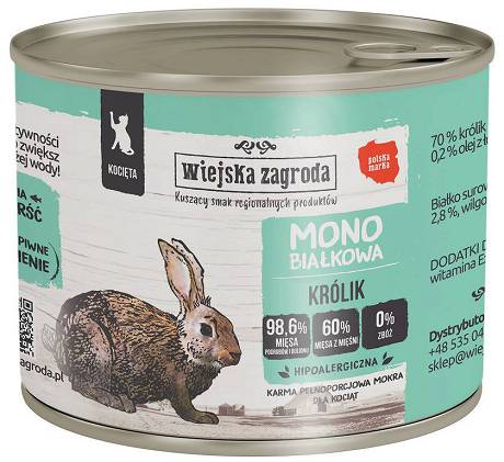 Wiejska Zagroda CAT Kitten Monobiałkowa Karma mokra z królikiem op. 200g