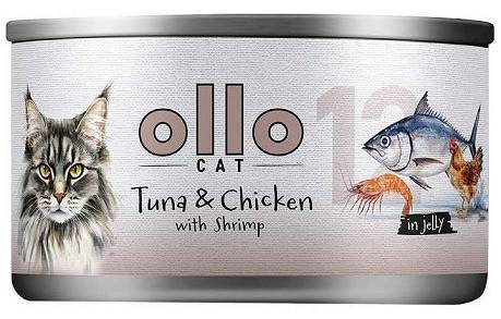 Ollo nr 12 Tuna&Chicken with Shrimp Mokra Karma z tuńczykiem, kurczakiem i krewetką w galaretce dla kota 70g