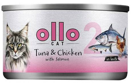 Ollo nr 2 Tuna&Chicken with Salmon Mokra Karma z tuńczykiem, kurczakiem i łososiem w sosie dla kota 70g