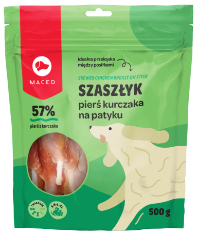 Maced Szaszłyk pierś z kurczaka na patyku Przysmak dla psa op. 500g