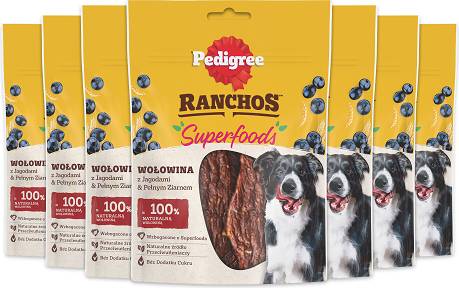 Pedigree Ranchos Superfoods Przysmak z wołowiną, jagodami i pełnym ziarnem dla psa op. 7x70g PAKIET