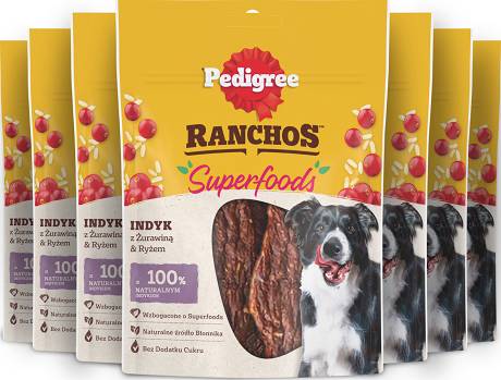 Pedigree Ranchos Superfoods Przysmak z indykiem, żurawiną i ryżem dla psa op. 7x70g PAKIET