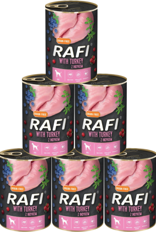 Rafi Pies with Game Mokra Karma z indykiem, borówką i żurawiną 12x400g PAKIET
