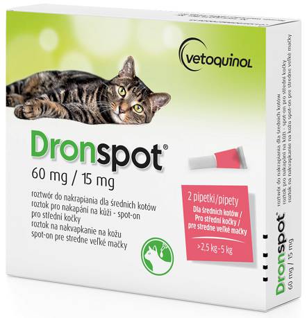 Vetoquinol Dronspot Krople przeciwpasożytnicze dla kota o wadze 2.5-5kg op. 2 pipety