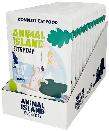 Animal Island Everyday White Fish in Broth Mokra Karma z białą rybą w rosole dla kota 12x85g