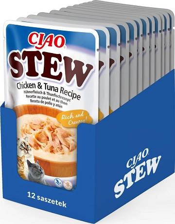 Inaba Ciao Stew Chicken&Tuna  Recipe Karma mokra z kurczakiem i tuńczykiem dla kota op. 12x40g PAKIET