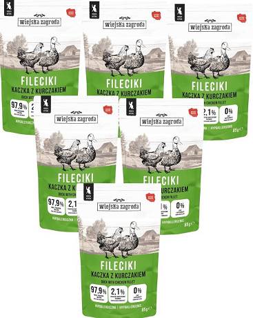 Wiejska Zagroda Hypoallergenic Mokra Karma Fileciki z kaczką i kurczakiem dla kociąt 12x85g PAKIET