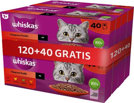 Whiskas CAT Adult Karma mokra klasyczne posiłki (sos) op. 160x85g (3+1 GRATIS)