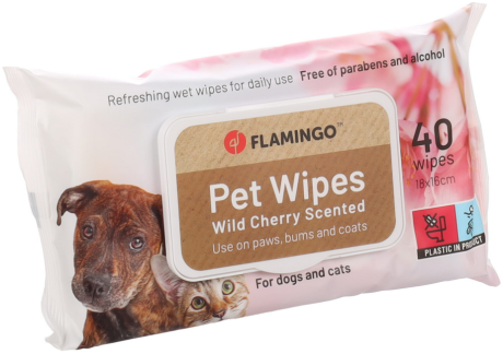 Flamingo Pet Wipes Chusteczki nawilżane Dzika Wiśnia dla psa i kota op. 40szt.