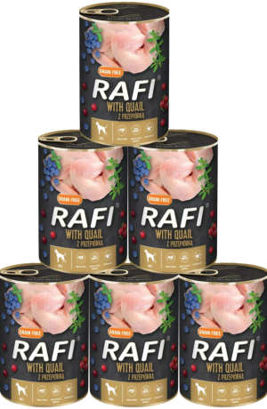 Rafi Pies with Quail Mokra Karma z przepiórką, borówką i żurawiną 12x400g PAKIET