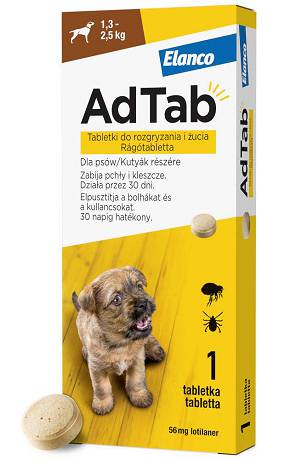 Elanco AdTab Tabletka 56mg dla psa 1.3kg-2.5kg op. 1szt.