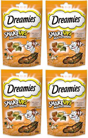 Dreamies Shake Ups Multivitamins Przysmak z kurczakiem, kaczką i kocimiętką dla kota op. 4x55g PAKIET