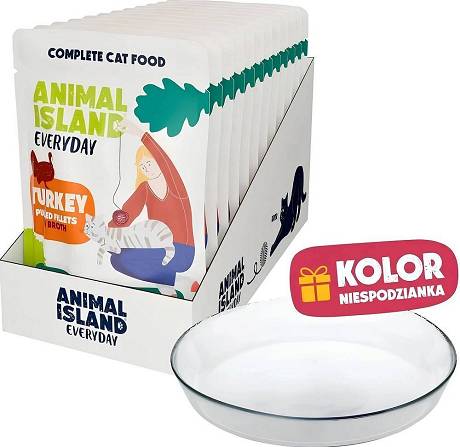 Animal Island Everyday Turkey in Broth Mokra Karma z indykiem w rosole dla kota 12x85g + Talerzyk GRATIS