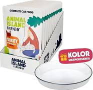 Animal Island Everyday Turkey in Broth Mokra Karma z indykiem w rosole dla kota 12x85g + Talerzyk GRATIS