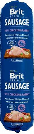 Brit Premium Sausage DOG Adult Chicken&Rabbit Karma mokra z kurczakiem i królikiem op. 12x800g PAKIET