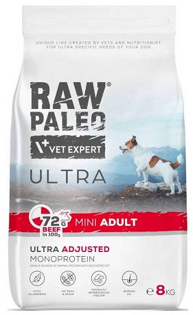 VetExpert Raw Paleo Ultra Mini Adult Beef Sucha Karma z wołowiną dla psa 8kg