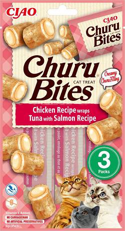 Inaba Churu Bites Chicken Wraps Tuna&Salmon Przysmak z Kurczakiem, tuńczykiem i łososiem dla kota op. 3x10g