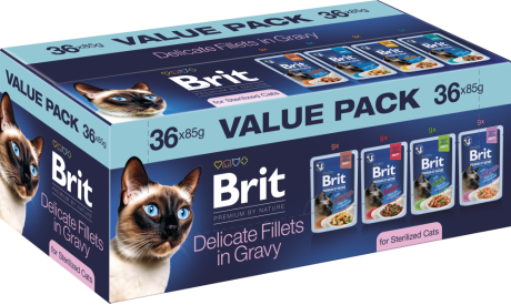 Brit Premium CAT Adult Sterilised Delicate Fillets in Gravy Value Pack Filety w sosie 36x85g PAKIET