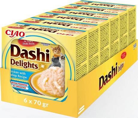 Inaba Ciao Dashi Delights Chicken with Scaloop Karma mokra z kurczakiem i przegrzebkami dla kota op. 6x70g PAKIET