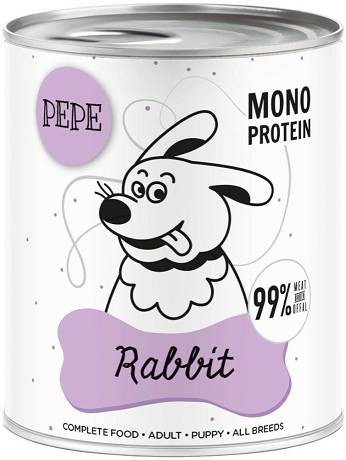 Paka Zwierzaka PEPE Mono Protein Rabbit Mokra Karma z królikiem dla psa 800g
