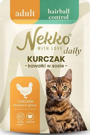 Nekko Daily Adult Hairball Mokra Karma z kurczakiem dla kota 85g