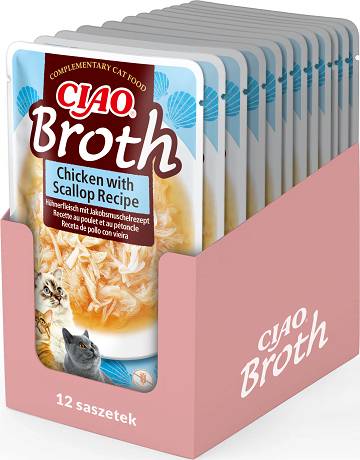 Inaba Ciao Broth Chicken with Scallop Recipe Karma mokra z kurczakiem i przegrzebkami dla kota op. 12x40g PAKIET