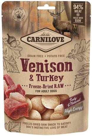 Carnilove Raw Freeze-Dried Vension&Turkey Przysmak z indykiem i dziczyzną dla psa op. 60g