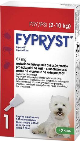 KRKA Fypryst Spot On krople na pchły i kleszcze dla psa 2-10kg (1 pipeta 0.67ml)