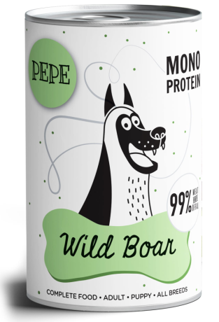 Paka Zwierzaka PEPE Mono Protein Wild Boar Mokra karma z dzikiem dla psa  400g