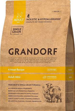 Grandorf Adult Mini 4 Meat Recipe Sucha Karma z jagnięciną, indykiem, kaczką i dzikiem dla psa 3kg
