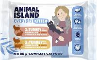 Animal Island Everyday Kitten Turkey with Rabbit & Turkey with Veal in Broth Mokra Karma z indykiem, królikiem i cielęciną w rosole dla kociąt 4x85g