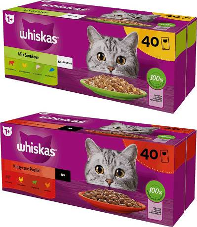 Whiskas CAT Mix smaków i klasyczne posiłki Karma mokra (galaretka i sos) op. 2x(40x85g) PAKIET