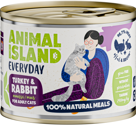 Animal Island Everyday Turkey&Rabbit Mousse Mokra Karma z indykiem i królikiem w musie dla kota 200g