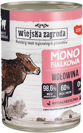 Wiejska Zagroda CAT Adult Monobiałkowa Mokra Karma z wołowiną dla kota 400g