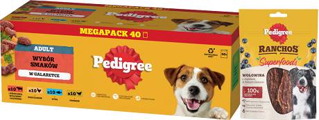 Pedigree DOG Wybór Smaków Karma mokra (galaretka) mix smaków dla psa op. 40x100g + Pedigree Ranchos Superfoods 70g GRATIS