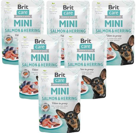 Brit Care Mini DOG Adult Sterilised Salmon&Herring Karma mokra z łososiem i śledziem op. 24x85g PAKIET