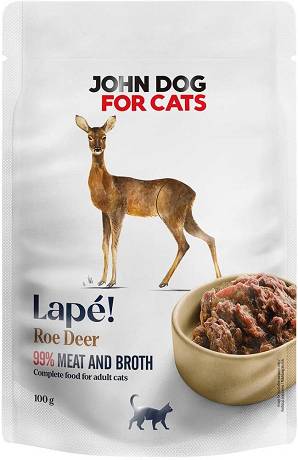 John Dog for Cats Adult Lapé Deer in Broth Mokra Karma z sarną w sosie dla kota 100g