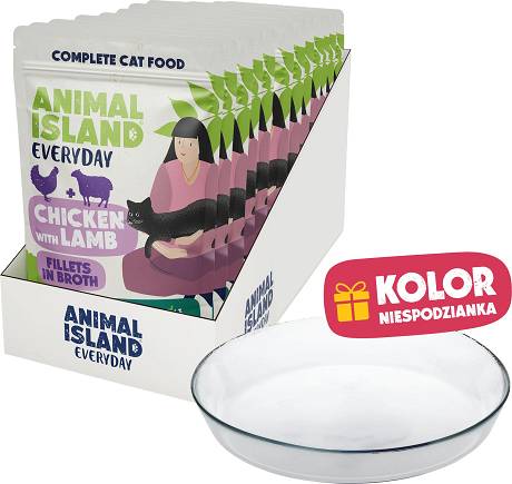 Animal Island Everyday Chicken&Lamb in Broth Mokra Karma z kurczakiem i jagnięicną w rosole dla kota 12x85g + Talerzyk GRATIS