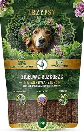 Trzypsy Deluxe Ziołowe Rozkosze na zdrową sierść Przysmaki z bażantem dla psa 70g
