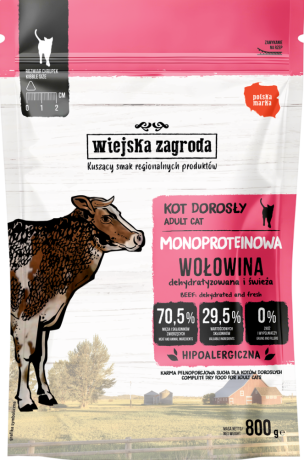 Wiejska Zagroda CAT Adult Monoproteinowa Sucha Karma z wołowiną dla kota 800g