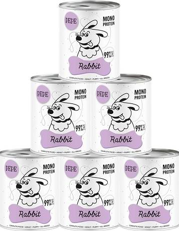 Paka Zwierzaka PEPE Mono Protein Rabbit Mokra Karma z królikiem dla psa 6x800g PAKIET